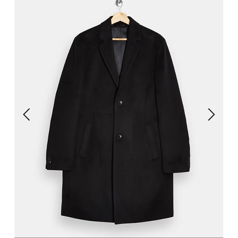 Topman JUSTIN classic fit coat black Size Large Men's NEW Buttons pockets