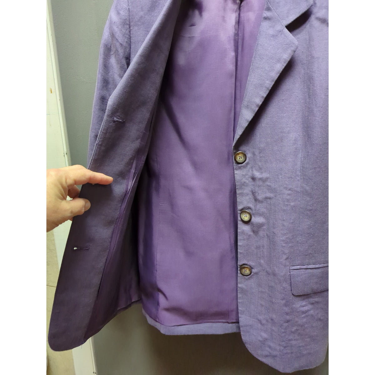 Liz Claiborne Petite 6 Purple Linen Longline Blazer Coat Light Academia Minimal