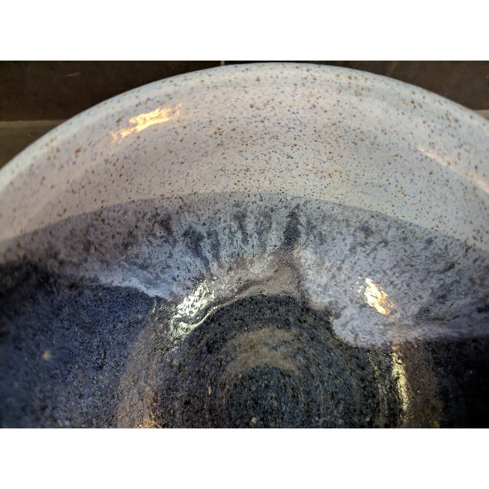 Vintage Blue art pottery bowl drip glaze 3.5" tall stoneware Signed