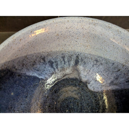 Vintage Blue art pottery bowl drip glaze 3.5" tall stoneware Signed