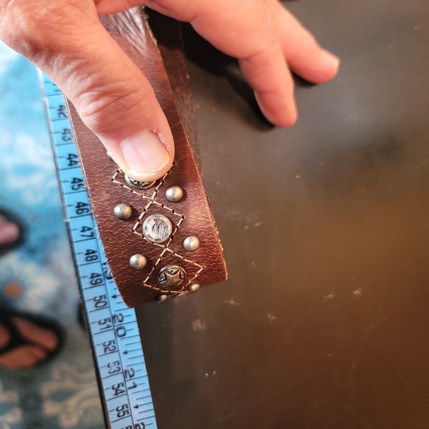 BKE Genuine Leather Large Belt Brown Studded Silver Buckle Boho Western