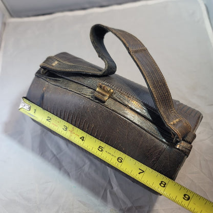 1950s Vintage Alligator Hide Barrel Hard Case Handbag Hardcase gray