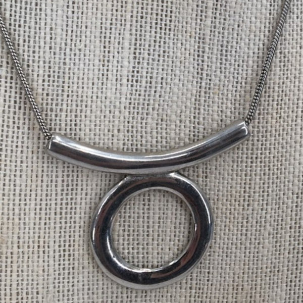 Vintage MCM brualist Necklace Sliding circle bar pendant Silver MODERNIST piece
