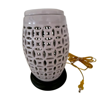 Chinoiserie Blanc de Chine pierce porcelain table lamp Black Base White Table