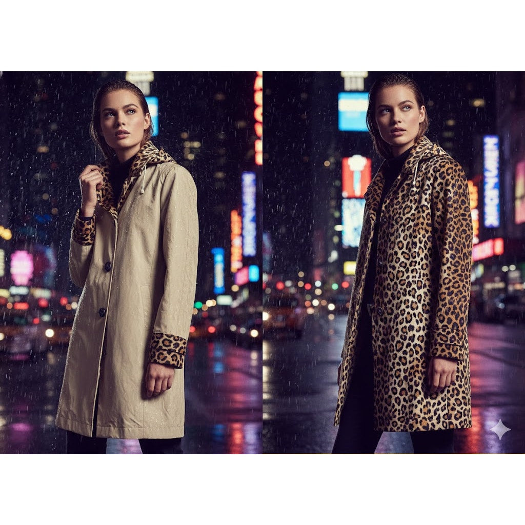 Dennis basso NEW rain coat reversible leopard Animal print all weather coat XL
