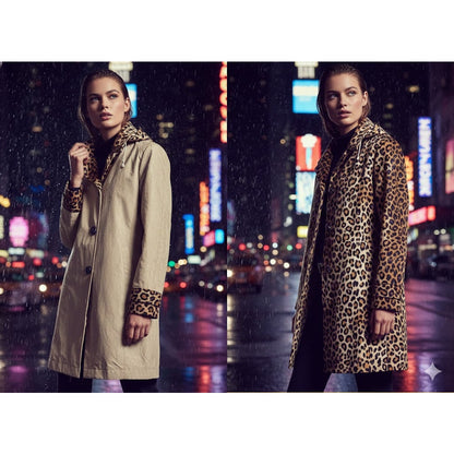 Dennis basso NEW rain coat reversible leopard Animal print all weather coat XL