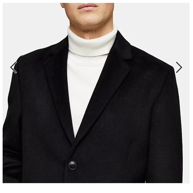Topman JUSTIN classic fit coat black Size Large Men's NEW Buttons pockets