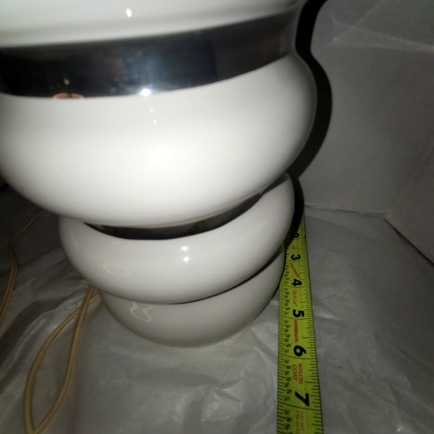 1960s MCM French Moderne White Silver Ring Round stacked lamp 22" x 6"