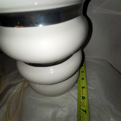 1960s MCM French Moderne White Silver Ring Round stacked lamp 22" x 6"