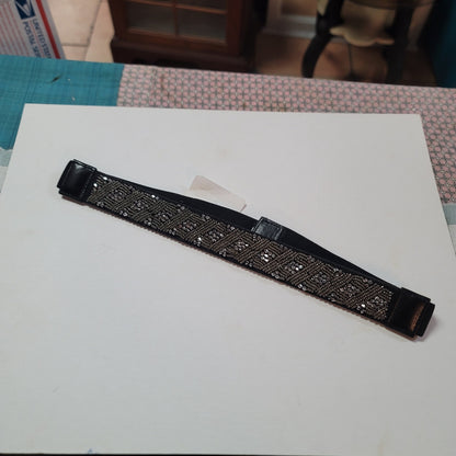 Black Stretchy MACYs Smoky grey rhinestones dressy thin belt Medium / Large