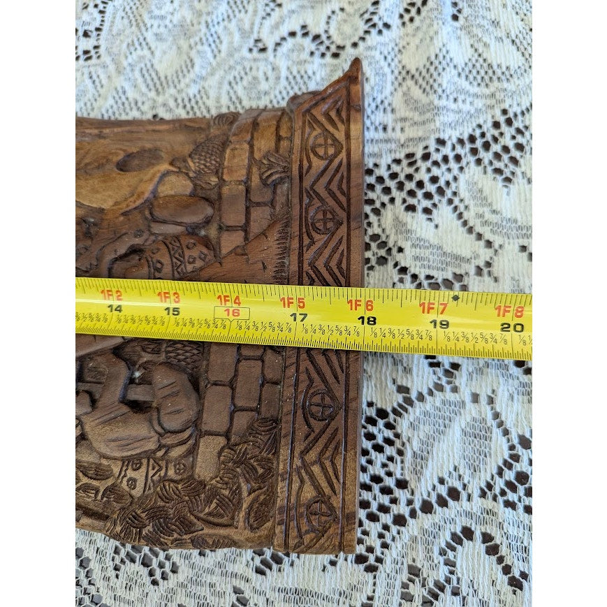 Antique Palauan Storyboard Hand Carved Wood Relief Folk Art Signed Willard Deocr