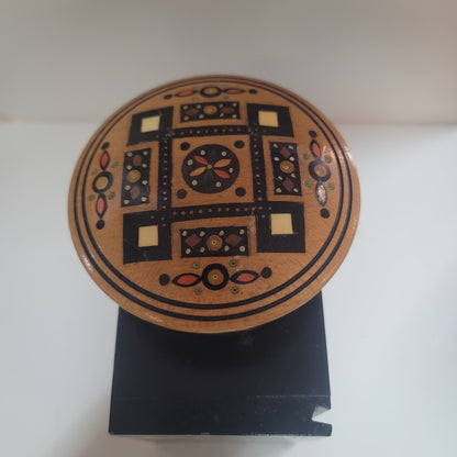 Handcrafted Wooden Jewelry Box w/ lid Handmade Mosaic Box round wooden jewelry