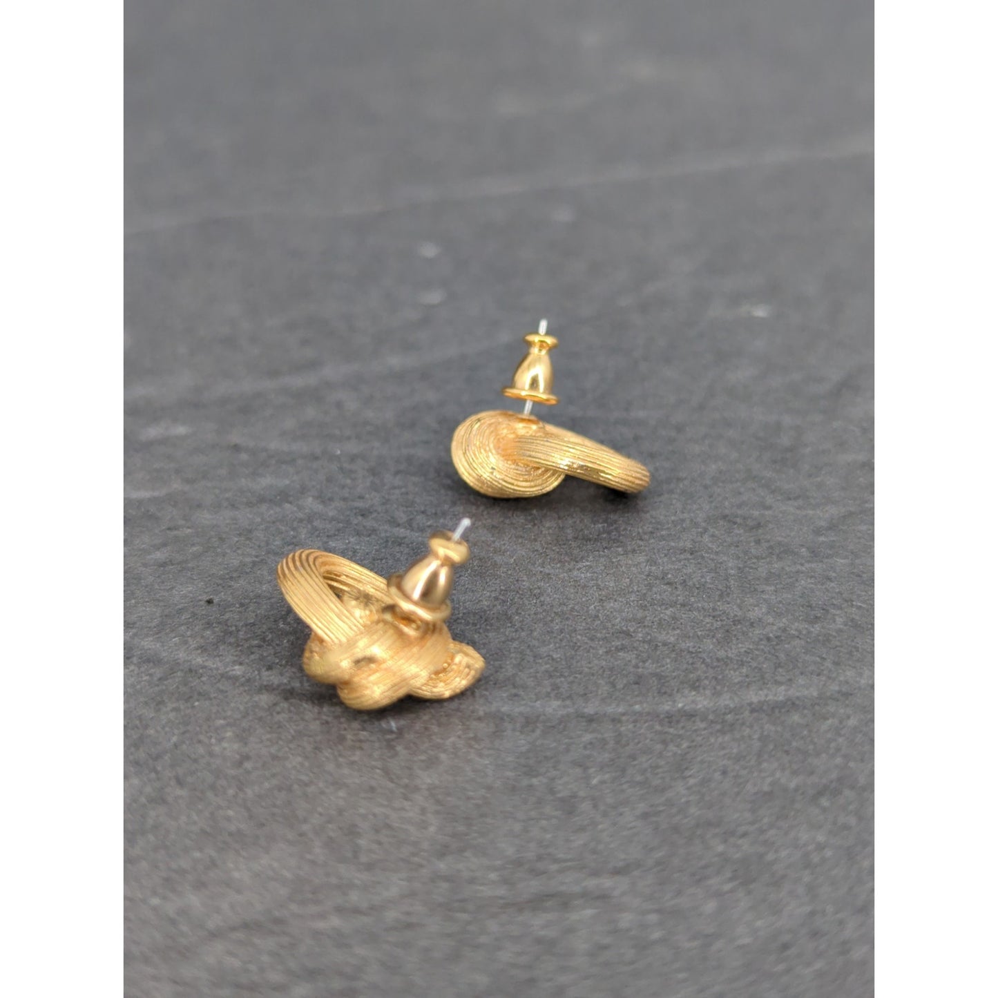Vintage Gold Tone Textured Knot  Earrings Minimalist 1960s Pierced