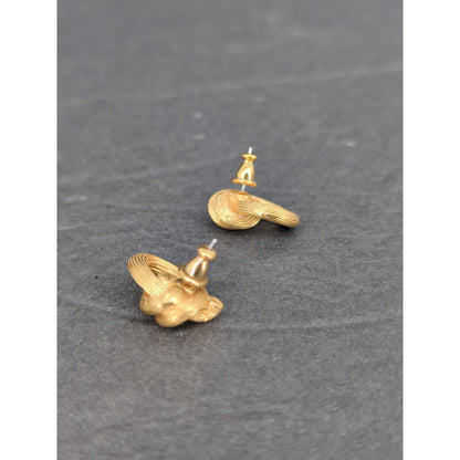Vintage Gold Tone Textured Knot  Earrings Minimalist 1960s Pierced