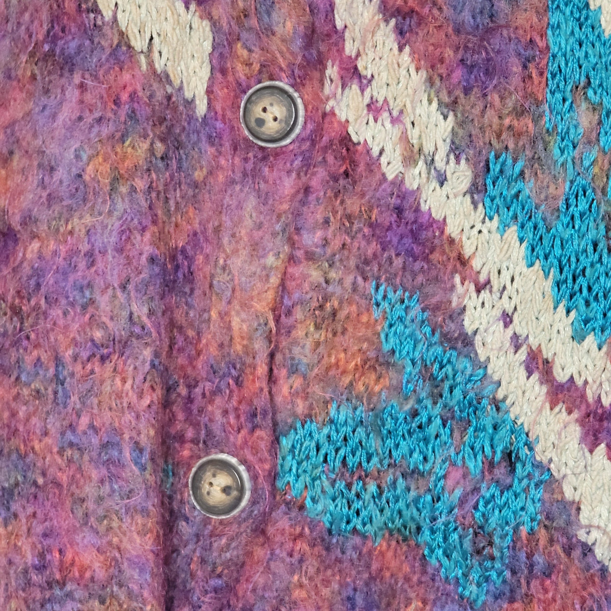 Vintage La Maille Mohair long sleeve sweater Japan XL GREAT buttons pocket Multi