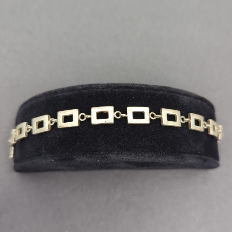 Vintage Minimalist Rectangular Silver-Tone Open Square Geometric Link Bracelet