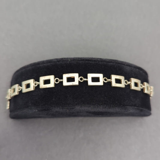 Vintage Minimalist Rectangular Silver-Tone Open Square Geometric Link Bracelet