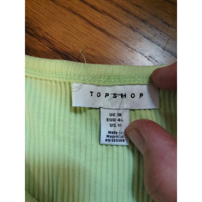 Topshop Lime Green Ribbed High Neck Tank Top Size 14 NEW casual layering