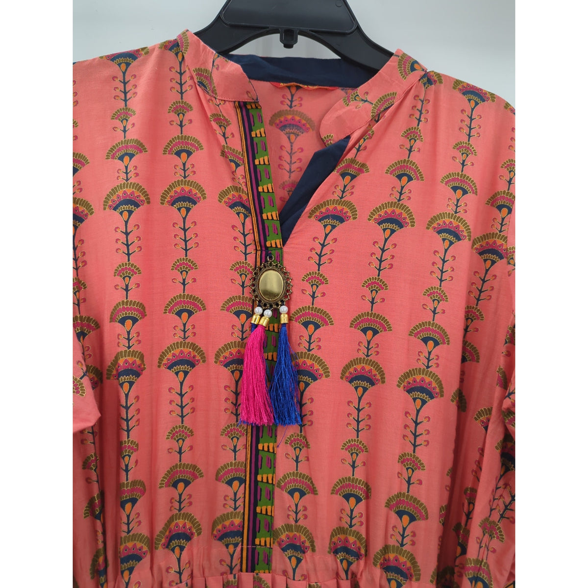 Vintage Pink Floral Embroidered Boho Maxi Dress Whimsigoth Large