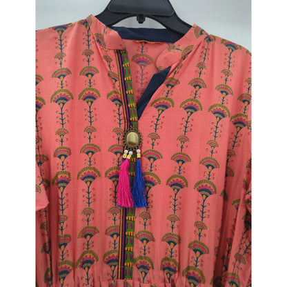 Vintage Pink Floral Embroidered Boho Maxi Dress Whimsigoth Large