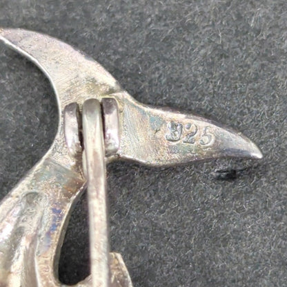 Vintage Sterling Silver 925 Rhinestone Ruby Dolphin Brooch Pin Nautical Retro