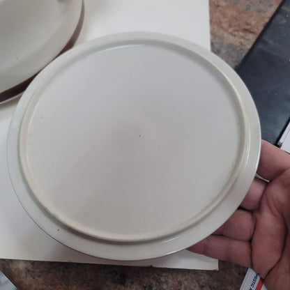 Vtg Camelot Stoneware 3 Quart Casserole Dish w/lid Cream & Brown MCM Japan EUC