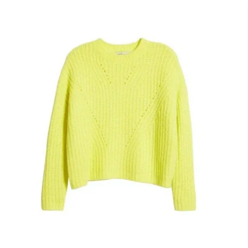 COTTON EMPORIUM Open Stitch Sweater Size MEDIUM NEW CASUAL KNIT NEON YELLOW