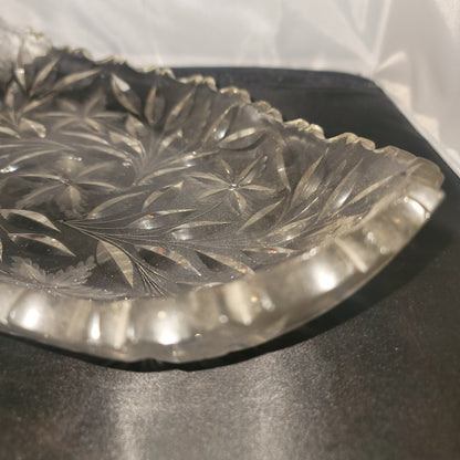 VINTAGE Large Clear Cut Glass Crystal Oval Serving Platter Starburst Pattern