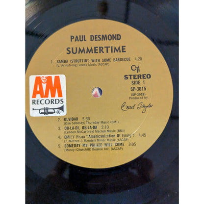 Vintage Paul Desmond Summertime A&M CTI SP 3015 Gatefold Stereo Vinyl LP
