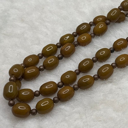 Vintage Brown Art Glass Sautoir Length Statement Necklace Large 48" classy boho