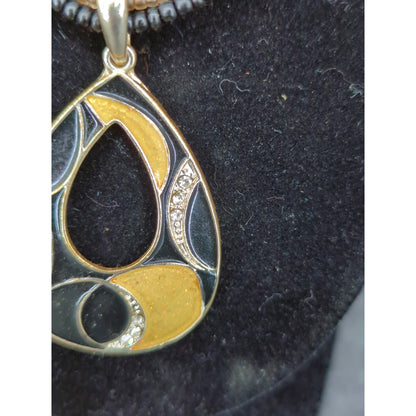 Vintage Double Strand Beaded Teardrop Pendant Necklace Mid-Century Modern