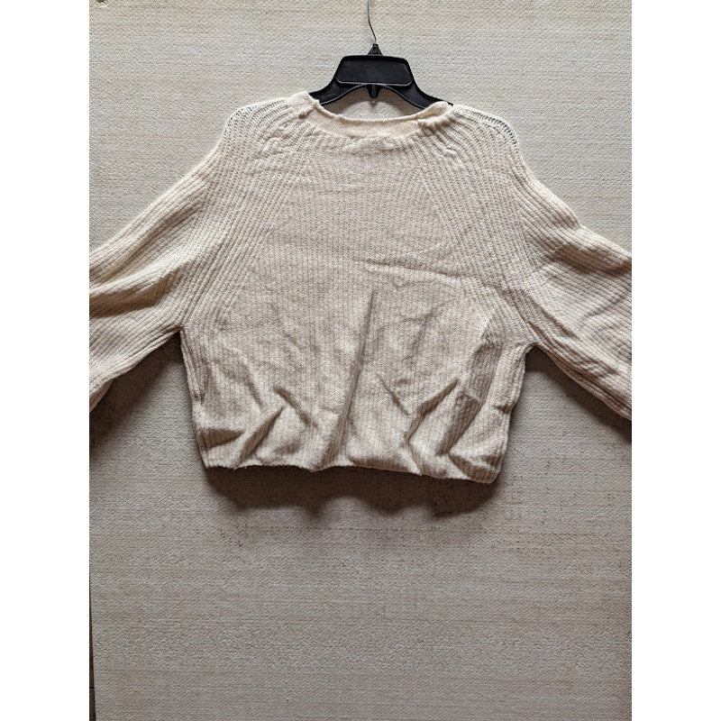 TOPSHOP Women's Nude Cropped Crewneck Long Sleeves Sweater Size 12 &14