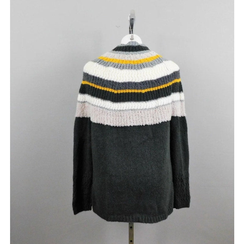 Caslon Mixed Knit Mock Neck Striped Nordic Style Sweater Size XL Gray Multicolor
