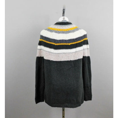 Caslon Mixed Knit Mock Neck Striped Nordic Style Sweater Size XL Gray Multicolor