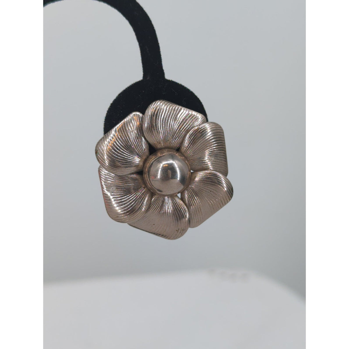 Vintage Silver Tone Sculptural Geometric Flower Clip On Statement Earrings Retro