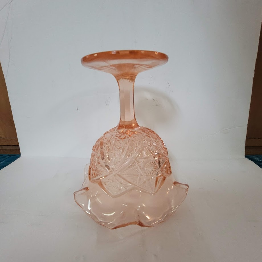 Viking Crystal Art Glass Pink Compote Candy Dish Footed ripple Edge Vintage