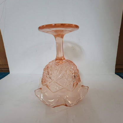 Viking Crystal Art Glass Pink Compote Candy Dish Footed ripple Edge Vintage