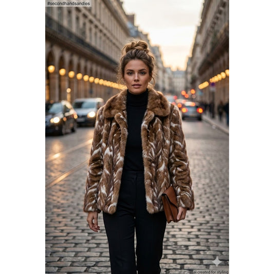 Vintage Smart MINK waist high Genuine Jacket coat pocket Removable collar Medium