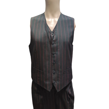 Vintage Mens SoHo Black Red Pinstripe 3 pc Suit 40R Jacket Pants Vest Dandy