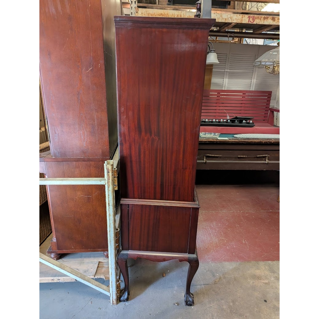 Secondhand Sandies: Vintage Mahogany Top Highboy Cabinet Queen Anne Fan Carved Glass Display