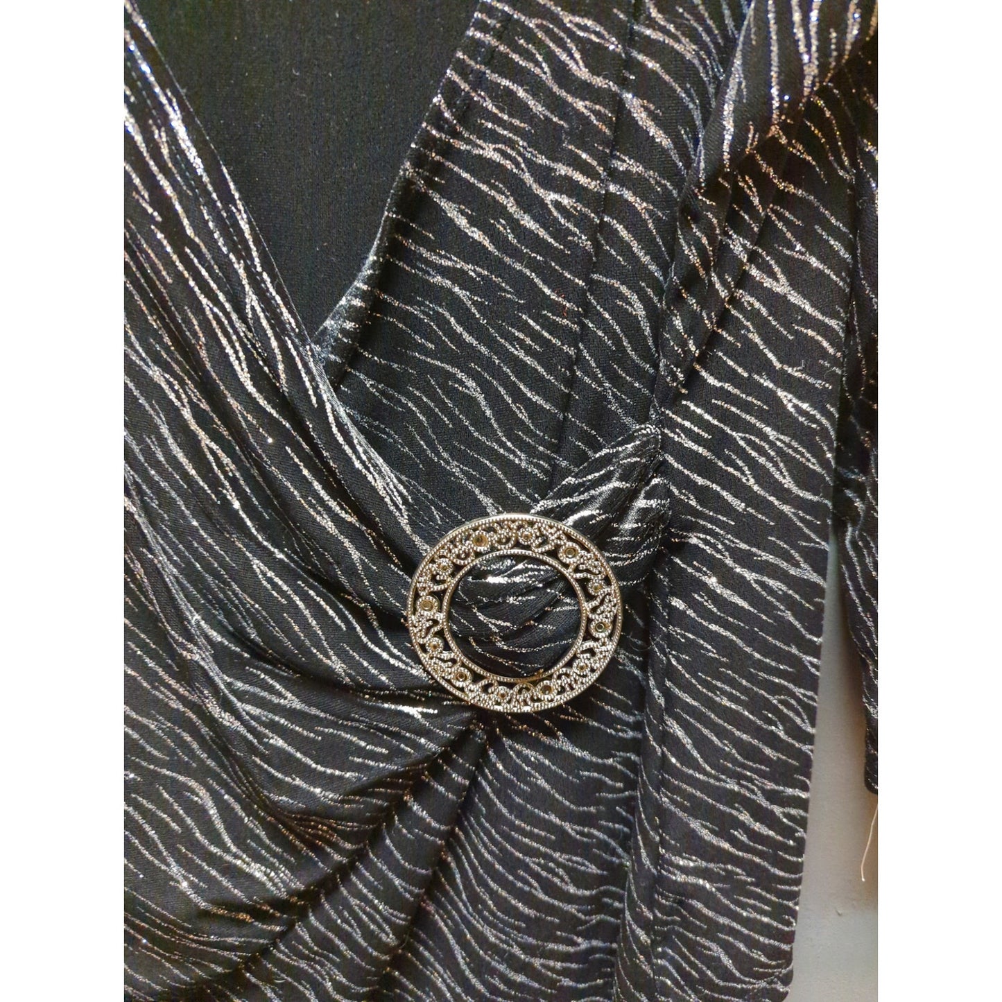 Vtg Elementz Faux Wrap Top Size 1X Black Velvet Silver Sparkly Y2K Holiday Glam