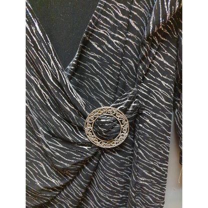 Vtg Elementz Faux Wrap Top Size 1X Black Velvet Silver Sparkly Y2K Holiday Glam