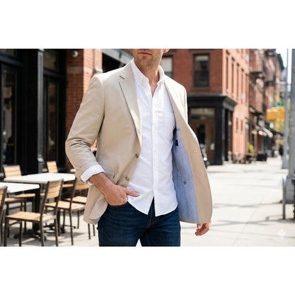 Alan Flusser Tan Cotton Blazer 46R Preppy Ivy League Sport Coat