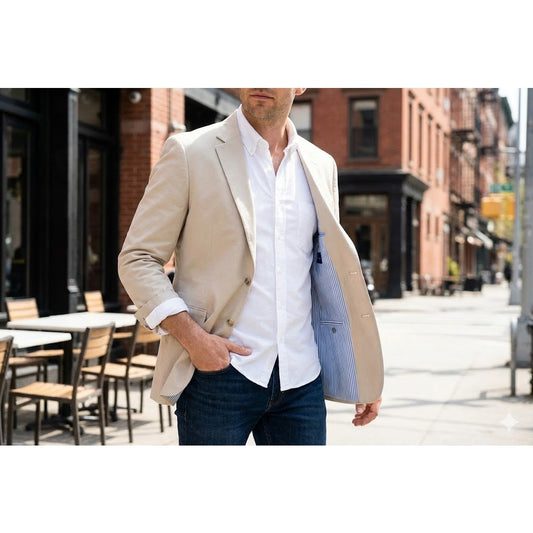 Alan Flusser Tan Cotton Blazer 46R Preppy Ivy League Sport Coat
