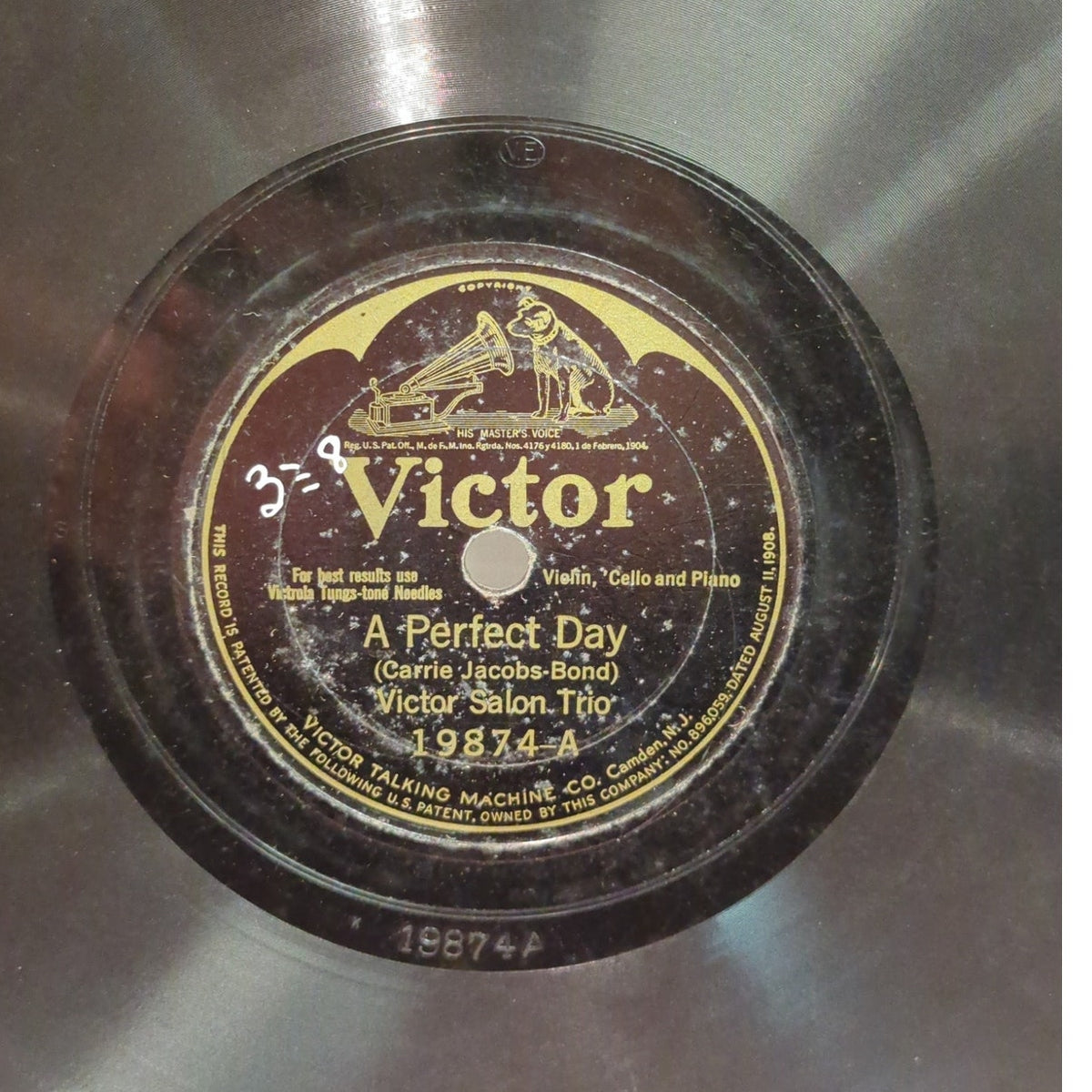 Shellac Dis Vintage 78 Record LP Album Disc Shellac Vinyl Victor Salon Trio 19874 ...