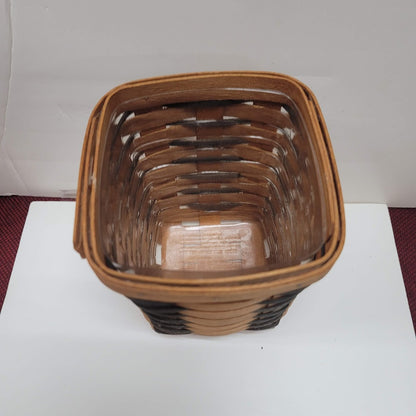 Longaberger Vintage Wood Handwoven 1994 Basket  brown black basket Handle Liner