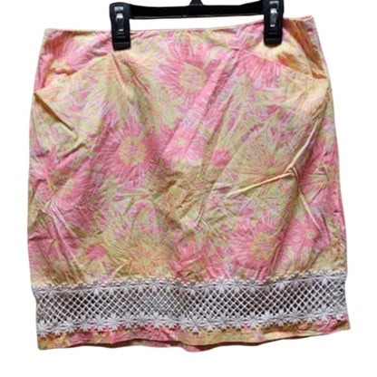 Lilly Pulitzer Corrie Skirt Sunkissed Glow Size 10 Pocket Lined Lace Pink Yellow