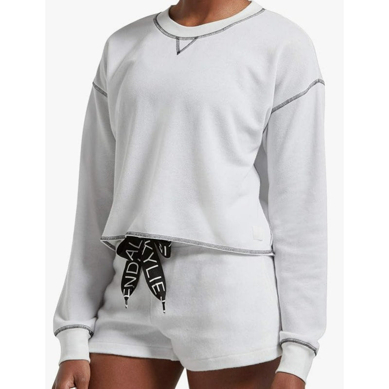 NWT Kendall & Kylie Oversized Long Sleeve Cropped Tee Sz Large in White/Black
