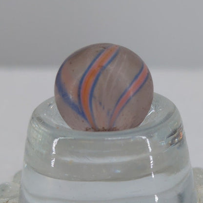 Vintage German Latticino Glass Marble 5/8" Estate Find Orange & Blue Swirl BoxA4