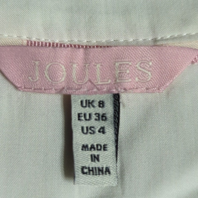 Joules White Painted Dog Walker Tunic Blouse Size 4 Funky Long Sleeve Deep Vneck